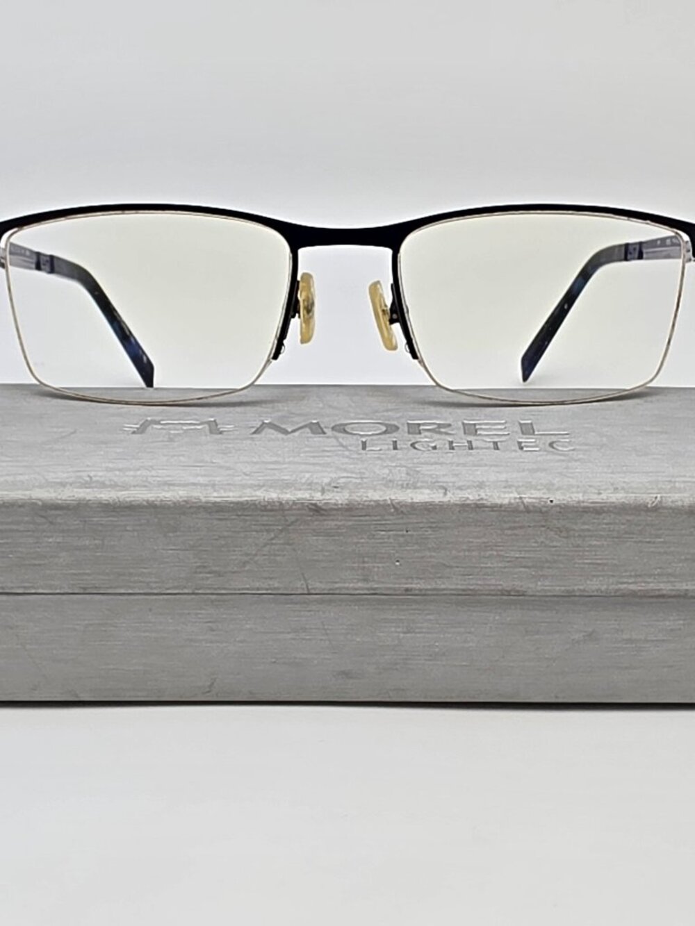 Morel Lightec 30040L BG02 Omicron 7 Blue Semi Rimless Eyeglasses Frame w/ Case